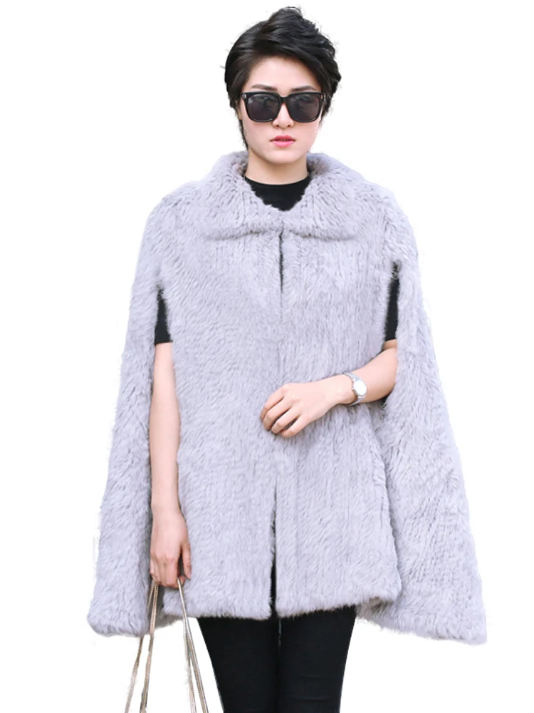 Harppihop вязаное пальто из натурального кроличьего меха, пальто для русской зимы для женщин, Толстая теплая накидка из натурального меха, шаль, пончо, черный цвет b