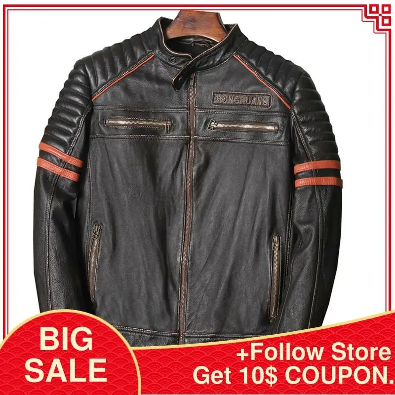 2020 Vintage Black Skull Motorcycle Leather Jacket Men Large Size XXXXL Genuine Cowhide Spring Slim Fit Leather Coat
2020 Vintage Black Skull Motorcycle Leather Jacket Men Large Size XXXXL Genuine Cowhide Spring Slim Fit Leather Coat