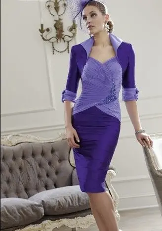 

free shipping robe de soiree 2014 new gorgeous beaded vestido de madrinha purple chiffon Mother of the Bride Dresses with jacket