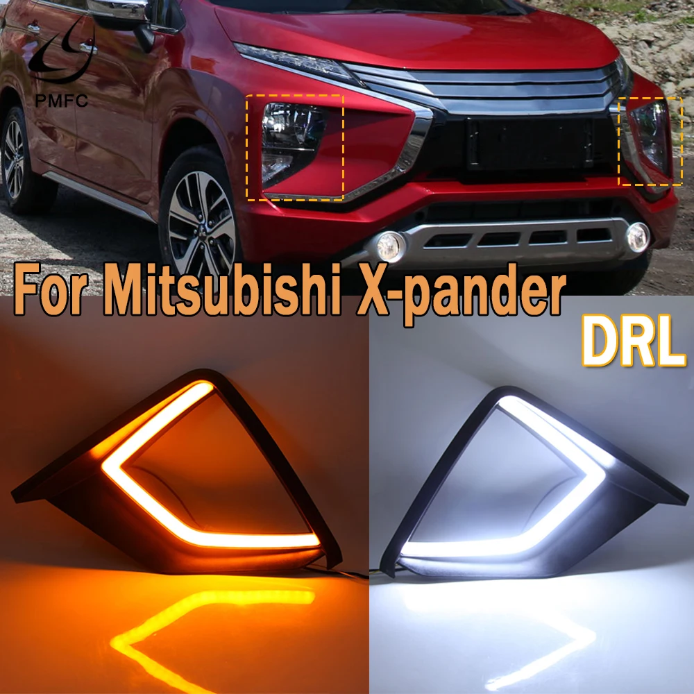 

PMFC 2Pcs LED DRL Daytime Running Light White Turn Signal Light Lamp Yellow Waterproof For Mitsubishi X-pander Xpander