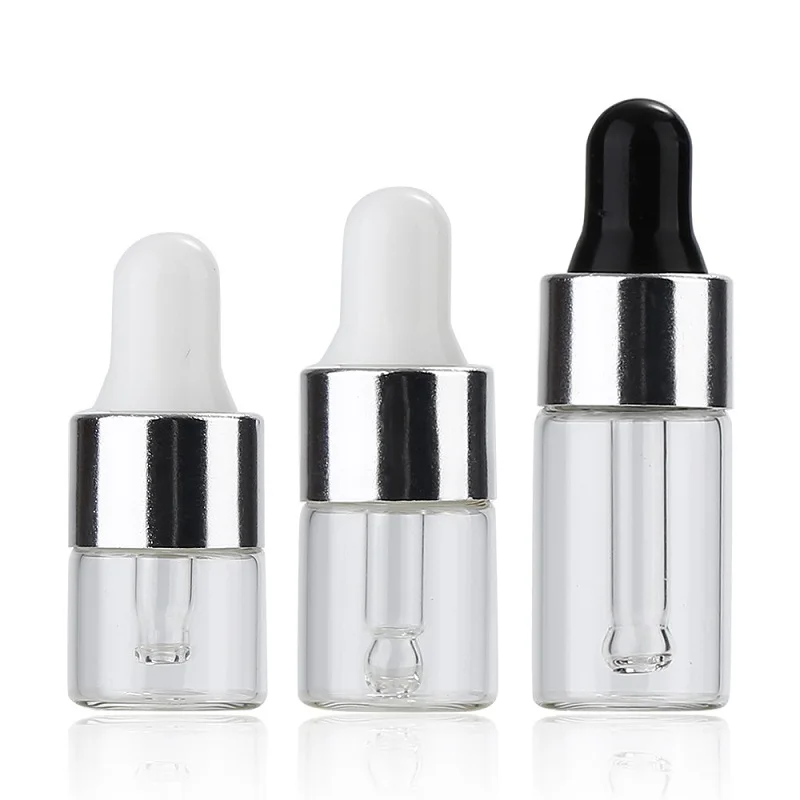 

Mini Clear Glass Dropper Bottles 1ML 2ML 3ML Empty Cosmetic Packaging Refillable Vial Rubber Pipette Essential Oil Bottle 100pcs