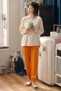 Women Pijama Knitted Cotton Pajamas Set Long-sleeved Pajamas Trousers Casual Autumn Home Clothing Two Piece Suit Pijamas Women
Women Pijama Knitted Cotton Pajamas Set Long-sleeved Pajamas Trousers Casual Autumn Home Clothing Two Piece Suit Pijamas Women