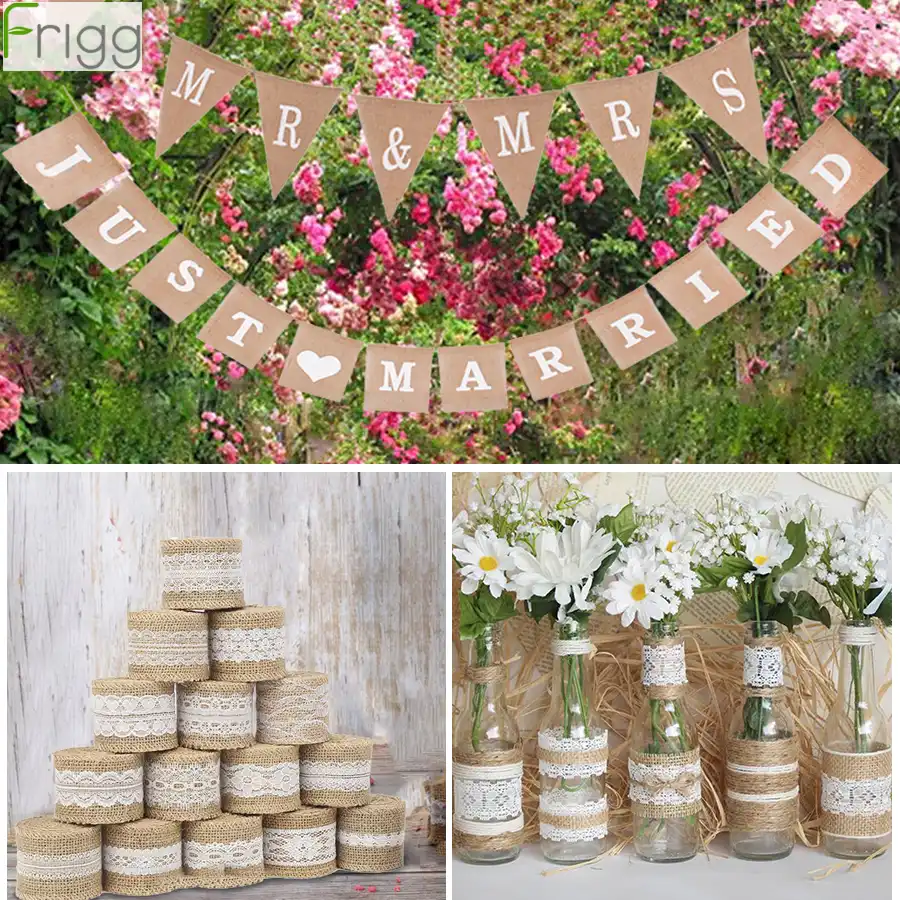 burlap ribbon rustic wedding decoration vintage twine lace jute