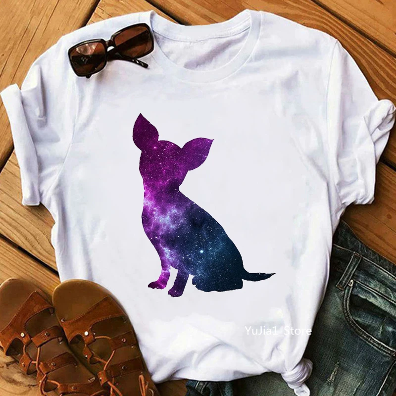 

Pink Glitter Chihuahua Dog Print T Shirt Women'S Clothing Funny White Tshirt Femme Harajuku Kawaii Clothes Dog Lover T-Shirt