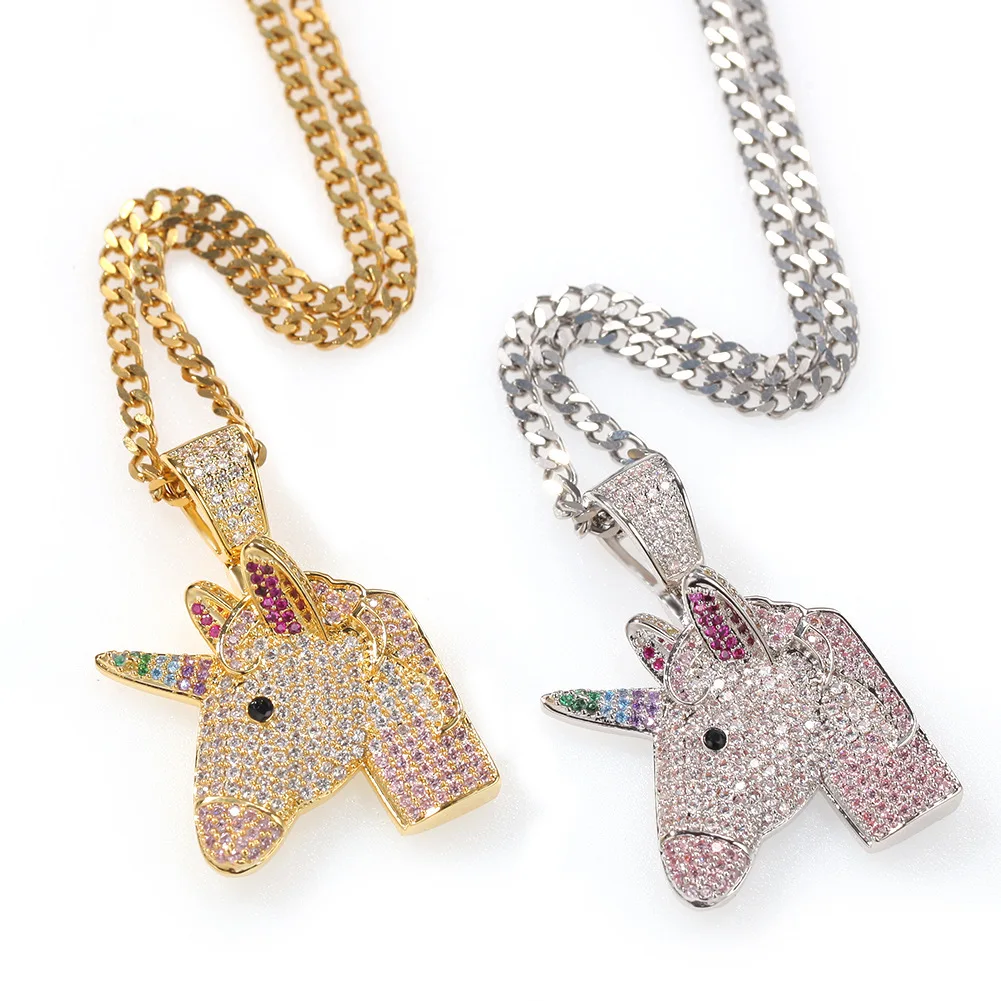 

Exquisite Unicorn Pendant Necklace for Men Women Gold Silver Color AAA Cubic Zirconia Iced Out Men Hip Hop Jewelry