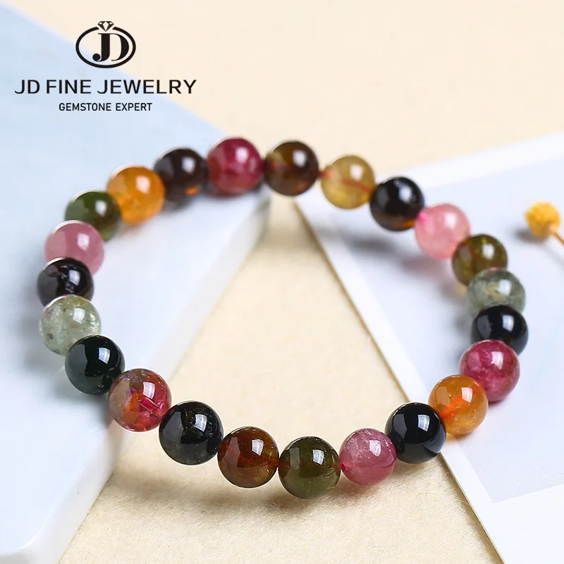 JD 7A Natural Colorful Tourmaline Bracelet 6/8/10/12 mm Round Unique Stone Beads Lucky Simi Precious | Украшения и аксессуары