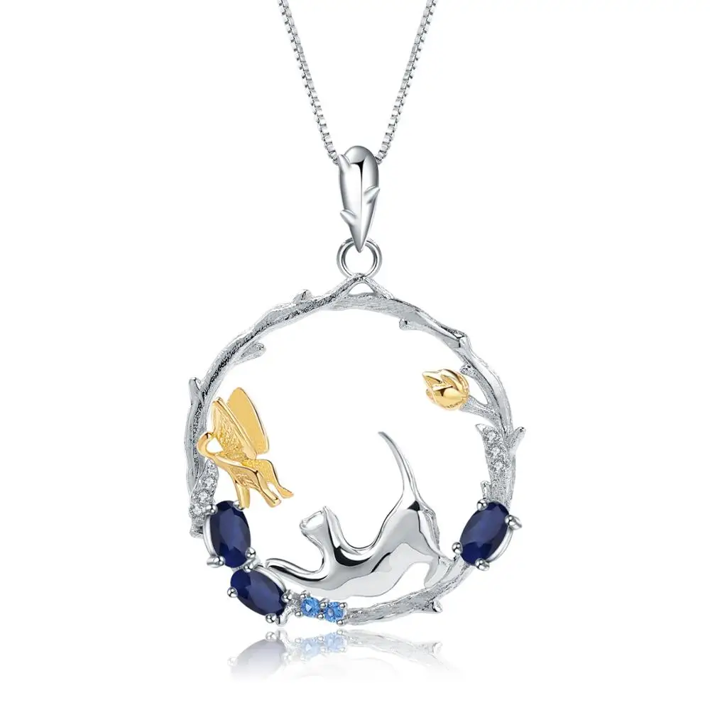 GEM'S BALLET 0.84Ct Natural Blue Sapphire 925 Sterling Silver Handmade Cat & Butterfly Pendant Necklace Fine Jewelry for Women
GEM'S BALLET 0.84Ct Natural Blue Sapphire 925 Sterling Silver Handmade Cat & Butterfly Pendant Necklace Fine Jewelry for Women