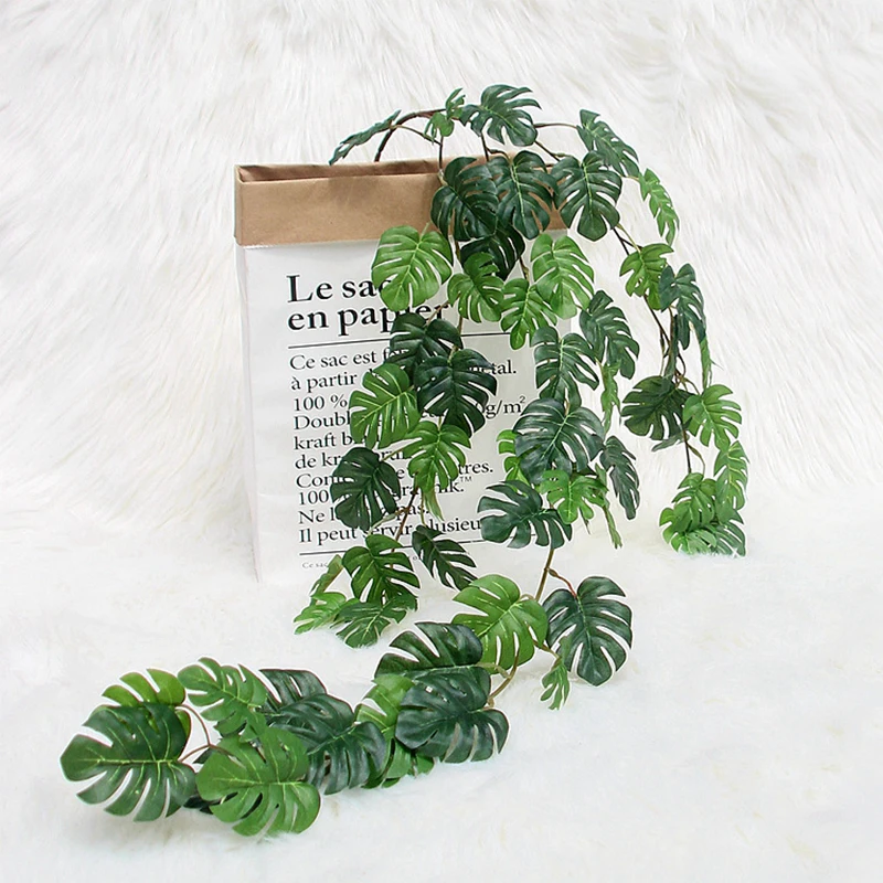 

Small Fake Silk Tropical Palm Leaves Vine Artificial Jungle Turtle Leaf Rattan Plants Wedding Home Wall Hanging Decoration