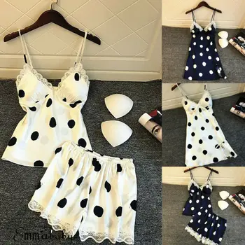 New Women's Satin Silk Polka Dot Sleeveless Sleepwear Pajamas Nightdress Lingerie Night Dress 2020
New Women's Satin Silk Polka Dot Sleeveless Sleepwear Pajamas Nightdress Lingerie Night Dress 2020