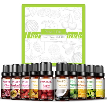 

Pure Fruit Fragrance Essential Oils 10pcs Gift Set for Lipgloss Candle Soap Making Strawberry Mango Watermelon Apple Coconut Oil