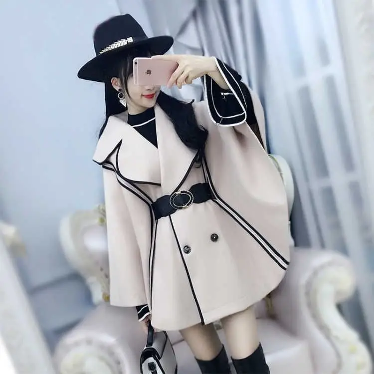 2020 New Spring And Autumn Women Coats Women's Beige Black-Edged Bat Cloak Cape Woolen Coat
2020 New Spring And Autumn Women Coats Women's Beige Black-Edged Bat Cloak Cape Woolen Coat