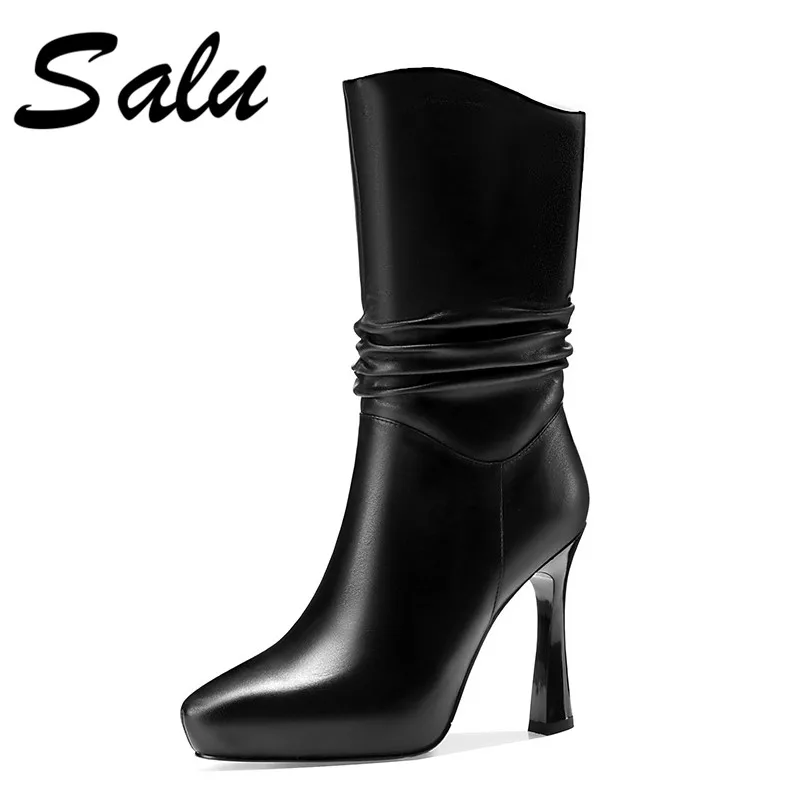 Salu Women Brand Midcalf Boots Sexy Round Toe Autumn Winter Metal Toe Party Dancing Shoes Woman High Genuine Leather Boots
Salu Women Brand Midcalf Boots Sexy Round Toe Autumn Winter Metal Toe Party Dancing Shoes Woman High Genuine Leather Boots