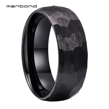 

Black Tungsten Wedding band Men Women Unique Hammer Ring With Multi Faces And Brushed Finish 6MM 8MM Ring Box Available
