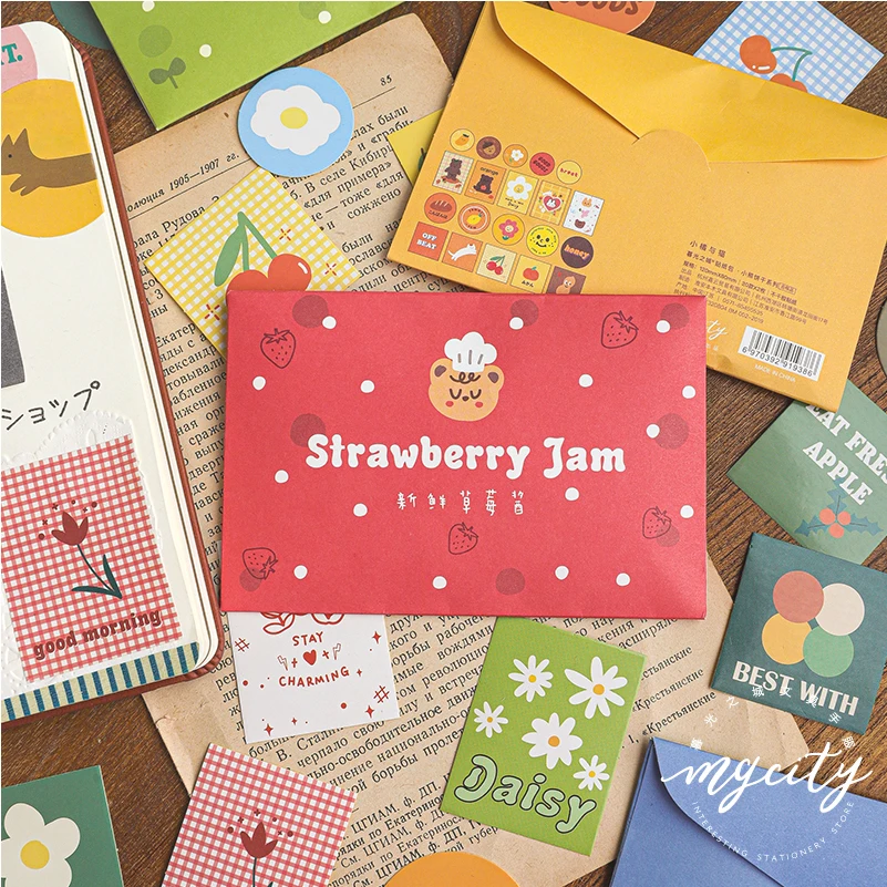 

40 x Strawberry Cartoon Stamp Seal Diary Stickers Retro Stamps Scrapbooking Korean Cute Bullet Journal Sticker Label Stationary
