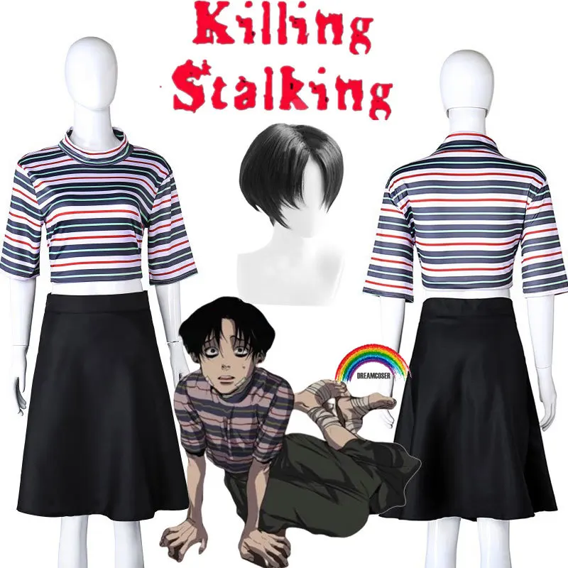 3PICS Killing Stalking Yoon Bum Yoonbum Short Black Heat Resistant Cosplay Costume Wig + Wig Cap Tshirt and skirt Drop All set 
3PICS Killing Stalking Yoon Bum Yoonbum Short Black Heat Resistant Cosplay Costume Wig + Wig Cap Tshirt and skirt Drop All set