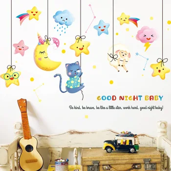 Cartoon Moon Stars Wall Stickers for Kids Room Cat Sheep Baby Room Decoration Animals Home Decor Art Stikers Muraux
Cartoon Moon Stars Wall Stickers for Kids Room Cat Sheep Baby Room Decoration Animals Home Decor Art Stikers Muraux