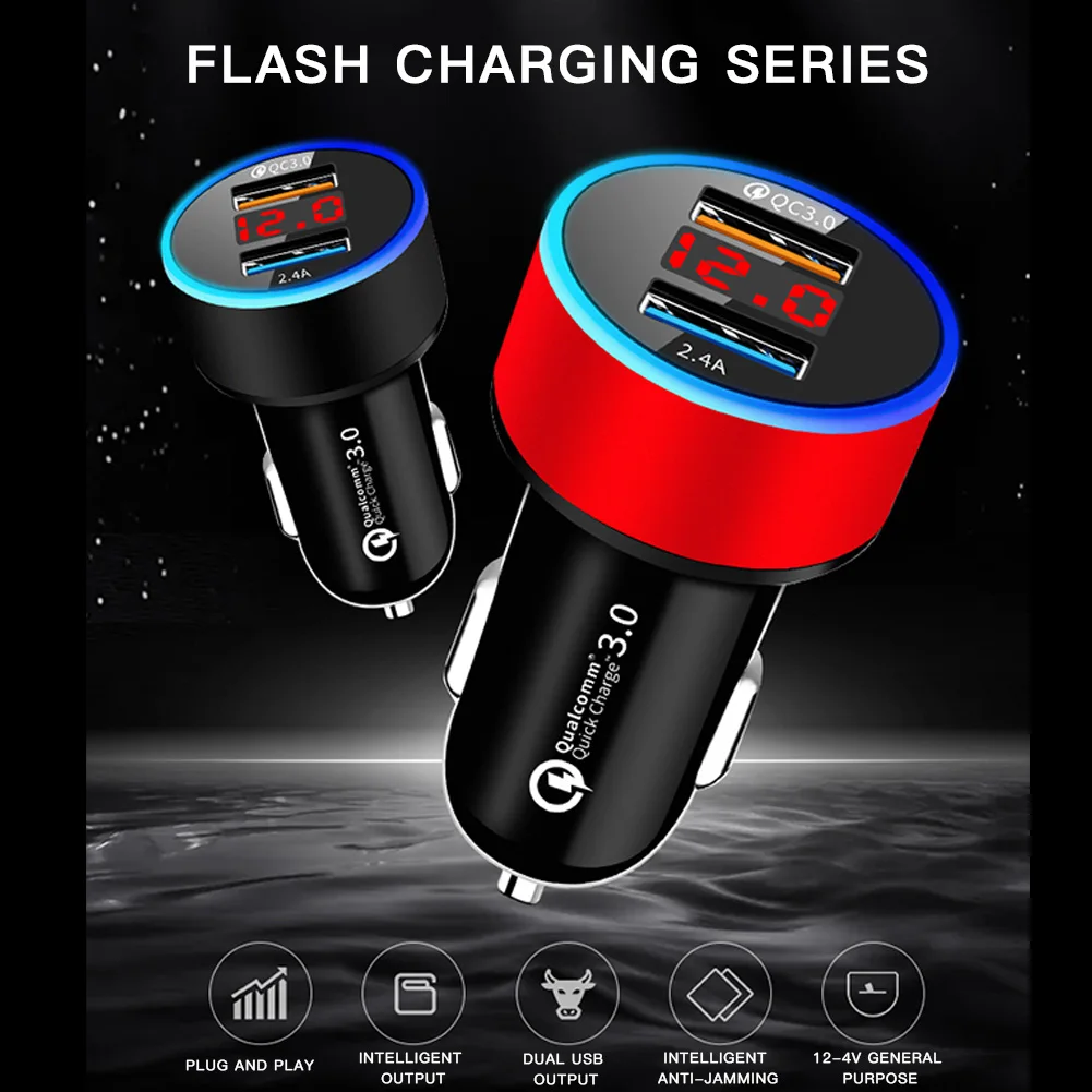 QC3.0 Fast Charging Car Charger Dual USB 2.4A Auto USB Charger Adapter with LED Display Interior Accessories
QC3.0 Fast Charging Car Charger Dual USB 2.4A Auto USB Charger Adapter with LED Display Interior Accessories