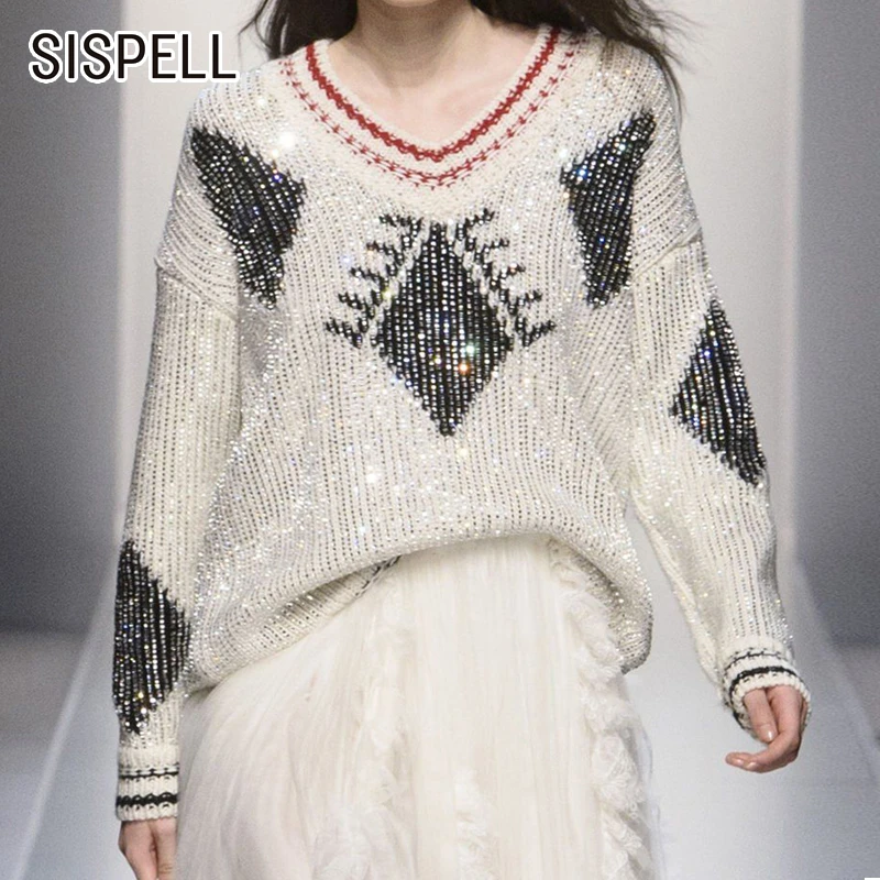 SISPELL Heavy Diamonds Patchwork Women's Sweater V Neck Long Sleeve Hit Colors Knitting Pullovers Female Fashion 2019 Autumn
SISPELL Heavy Diamonds Patchwork Women's Sweater V Neck Long Sleeve Hit Colors Knitting Pullovers Female Fashion 2019 Autumn