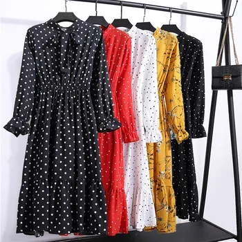Women Casual Spring Dress Lady Korean Style Vintage Floral Printed Chiffon Shirt Dress Winter Long Sleeve Bow Midi Dress Vestido 
Women Casual Spring Dress Lady Korean Style Vintage Floral Printed Chiffon Shirt Dress Winter Long Sleeve Bow Midi Dress Vestido