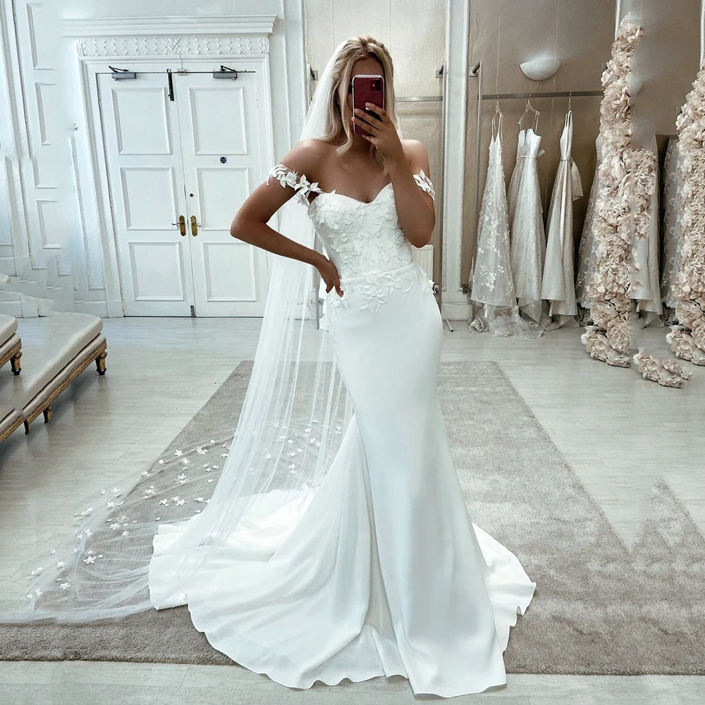 Eightale Ivory Mermaid Satin Wedding Dresses Sweetheart Lace Flower Wedding Gown Beach Bridal Dress Vestido de novia sirena 2021
Eightale Ivory Mermaid Satin Wedding Dresses Sweetheart Lace Flower Wedding Gown Beach Bridal Dress Vestido de novia sirena 2021