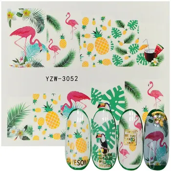 25 Designs Flamingo Flower Green Leaf Series Nail Water Decals Dreamcatcher Pattern Tranfer Sticker Nail Art Decoration