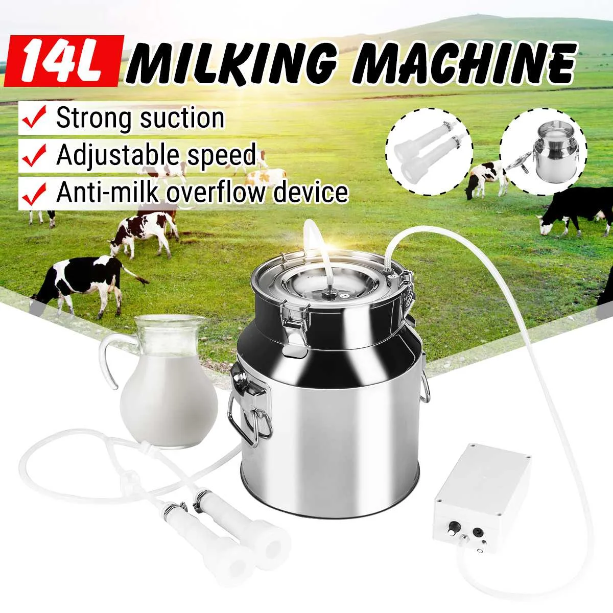 5-14L Electric Milking Machine For Cow/Goat/Sheep Milking Machine 110V/220V Stainless Steel Vacuum Pump Farm Goat Cow Milker
5-14L Electric Milking Machine For Cow/Goat/Sheep Milking Machine 110V/220V Stainless Steel Vacuum Pump Farm Goat Cow Milker