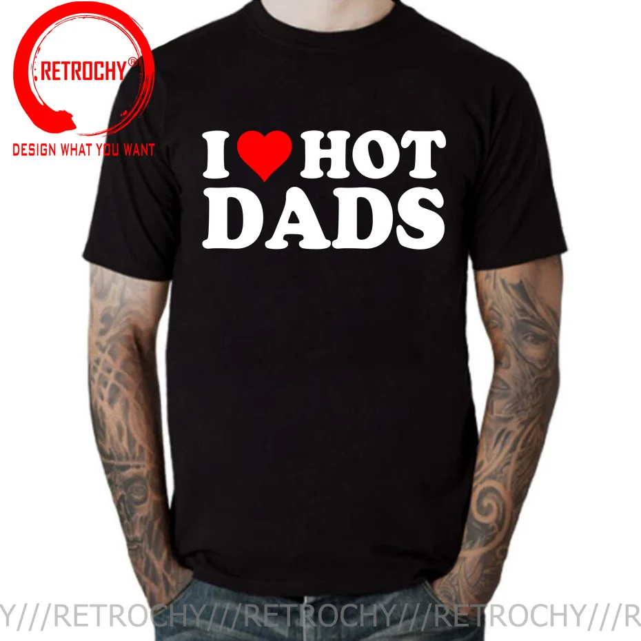 Мужская футболка с надписью I Love Hot Dads | одежда