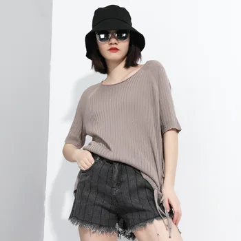 2020 Summer Round Collar Pullover T-shirt For Women Irregular Tees With Tassle Strap Newest Design Tops Female 112CM Chest 
2020 Summer Round Collar Pullover T-shirt For Women Irregular Tees With Tassle Strap Newest Design Tops Female 112CM Chest