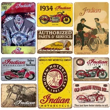Estilo indiano retro motocicleta estanho sinal decoração placa de metal quadros placas para bar café garagem placa de ferro cartazes adesivo parede(China)