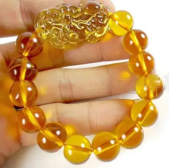 

Fashion jewelry Free Shipping Feng Shui Yellow Crystal Pi Yao Pi Xiu Xie Bracelet For Wealth 14mm