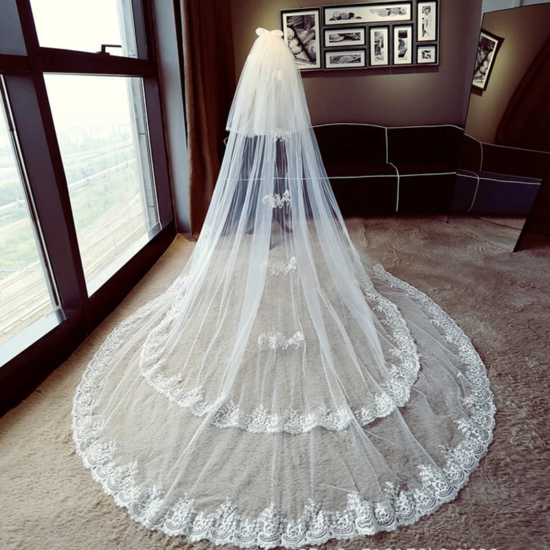 New Arrival White Bridal Veil Lace applique Cathedral Wedding veils with Bow wedding accessories Boda mariage Matrimonio
New Arrival White Bridal Veil Lace applique Cathedral Wedding veils with Bow wedding accessories Boda mariage Matrimonio