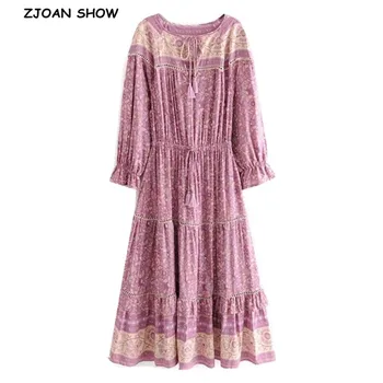 2019 Bohemia Spliced Lace Lacing up V neck Leaves Floral print Dress Holiday Woman Long Sleeve Tassel Long Strappy Dresses Beach 
2019 Bohemia Spliced Lace Lacing up V neck Leaves Floral print Dress Holiday Woman Long Sleeve Tassel Long Strappy Dresses Beach