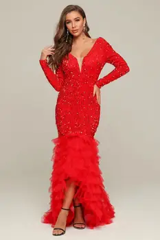 High Quality Red Elegnat Long SLeeve Shining Celebrity Evening Party Dress Long Bodycon Layered Wedding Sexy Dress
High Quality Red Elegnat Long SLeeve Shining Celebrity Evening Party Dress Long Bodycon Layered Wedding Sexy Dress