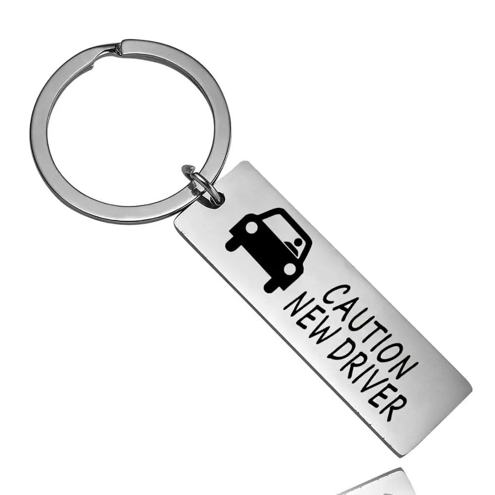 

12PC Caution New Driver Stainless Steel Charm Keyring Women Men Lovers Couples Keychain Key Holder Valentine's Day Gifts Jewelry