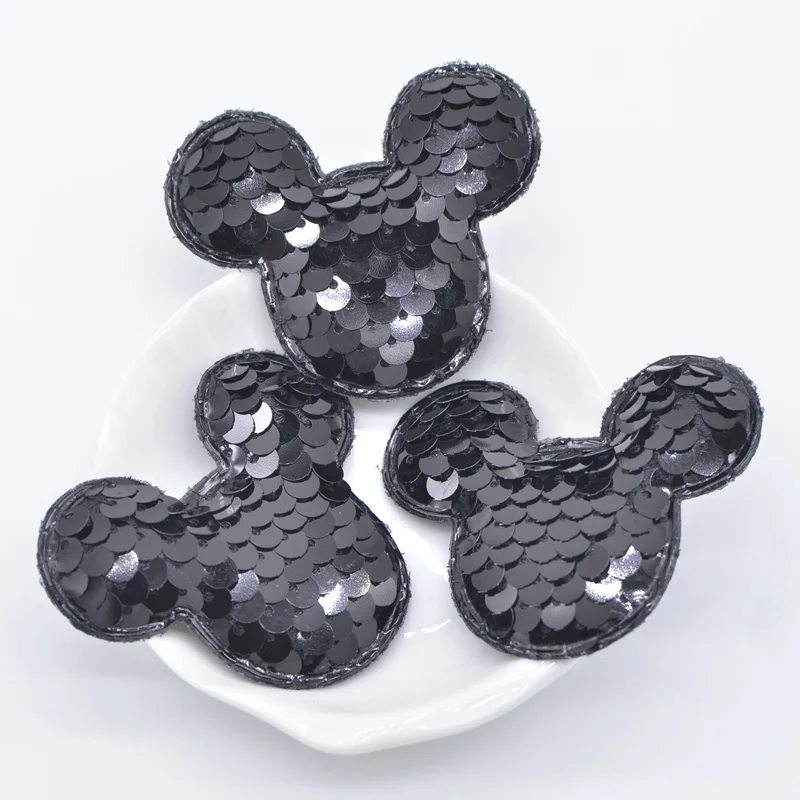 

16Pcs/lot Glitter Sequins Black Mickey Padded Patches Mouse Appliques for DIY Crafts Clothes Hats Hairpin Decor Accessories C20
