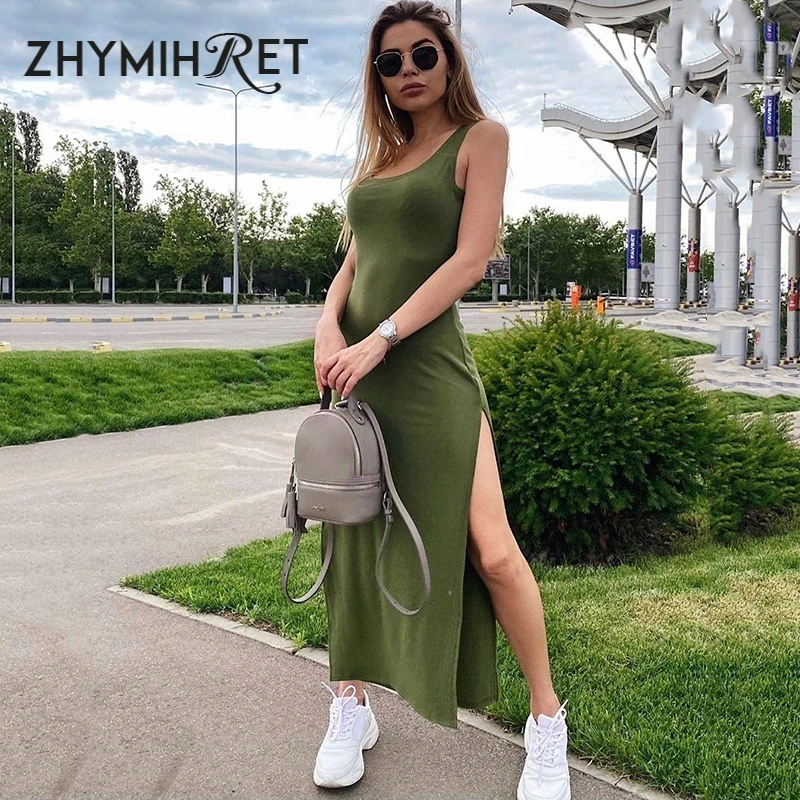 ZHYMIHRET 2020 летнее сексуальное платье с разрезом сбоку женское длинное армейского