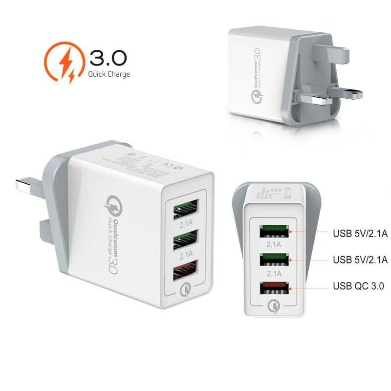 Сетевое зарядное устройство с 3 USB-портами и поддержкой быстрой зарядки |