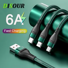 

New 6A Super Fast Charging Cable 3 In 1 Nylon Braided Data Cable IOS Micro USB Type-c for iPhone 13 12 11 Huawei Xiaomi Samsung