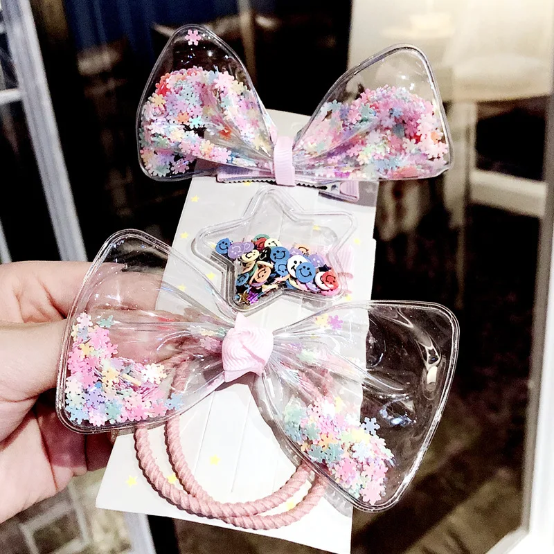 South Korean children's colorful quicksand hairpin bow star transparent hairpin clip girl girl children's hair accessories set
South Korean children's colorful quicksand hairpin bow star transparent hairpin clip girl girl children's hair accessories set