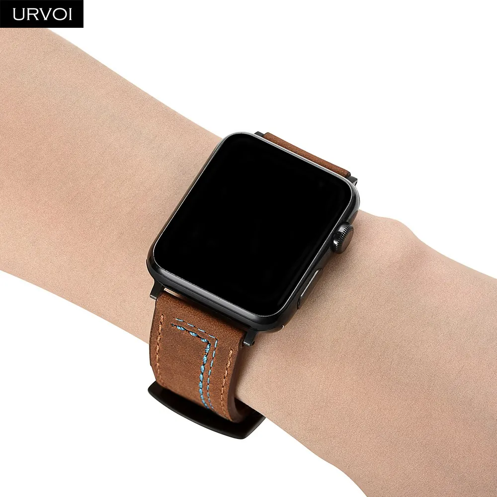 Ремешок URVOI из кожи Крейзи Хорс для Apple Watch series 6 SE 5 4 3 2 1 удобный браслет с L