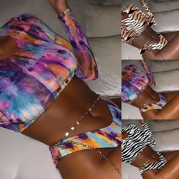 Hot Sales Split Underwear Set Women's Biquini Leopord Print Bathingsuit Long Sleeves Female Intimates Thong With Chain Underwear
Hot Sales Split Underwear Set Women's Biquini Leopord Print Bathingsuit Long Sleeves Female Intimates Thong With Chain Underwear