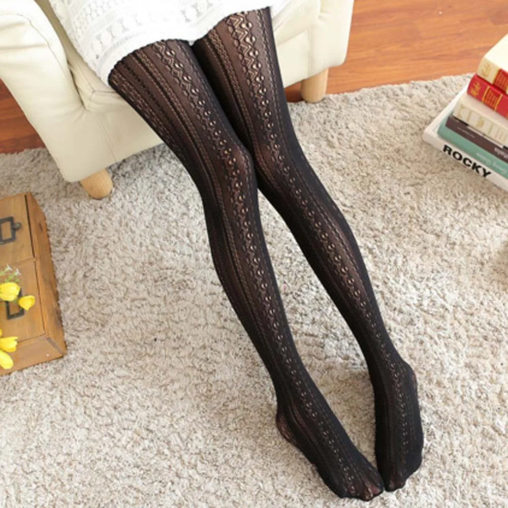 

1PC Women Pantyhose Knitted Cotton Girls Solid Color Tights Stockings Fashion Winter Autumn Warm Crochet Clothing Female Hosiery