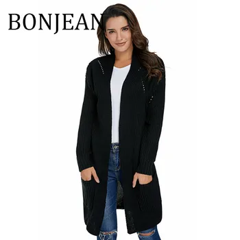 BONJEAN 2019 Autumn Clothing Casual Knitted Sweaters for Women Long Sleeve Black Cardigans O-Neck Gray Sweater Coat BJ1605 
BONJEAN 2019 Autumn Clothing Casual Knitted Sweaters for Women Long Sleeve Black Cardigans O-Neck Gray Sweater Coat BJ1605