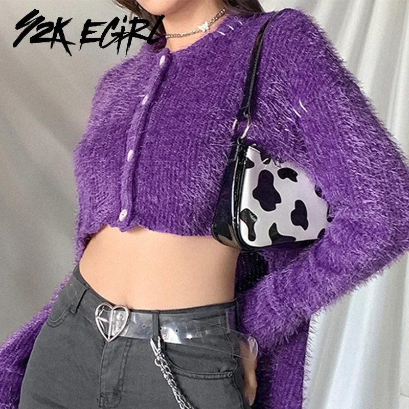 Y2K EGIRL Sweet Single-breasted Solid Shaggy Long Sleeve Cardigans Vintage O-neck Irregular Hem Knitted Purple Sweaters Fashion
Y2K EGIRL Sweet Single-breasted Solid Shaggy Long Sleeve Cardigans Vintage O-neck Irregular Hem Knitted Purple Sweaters Fashion
