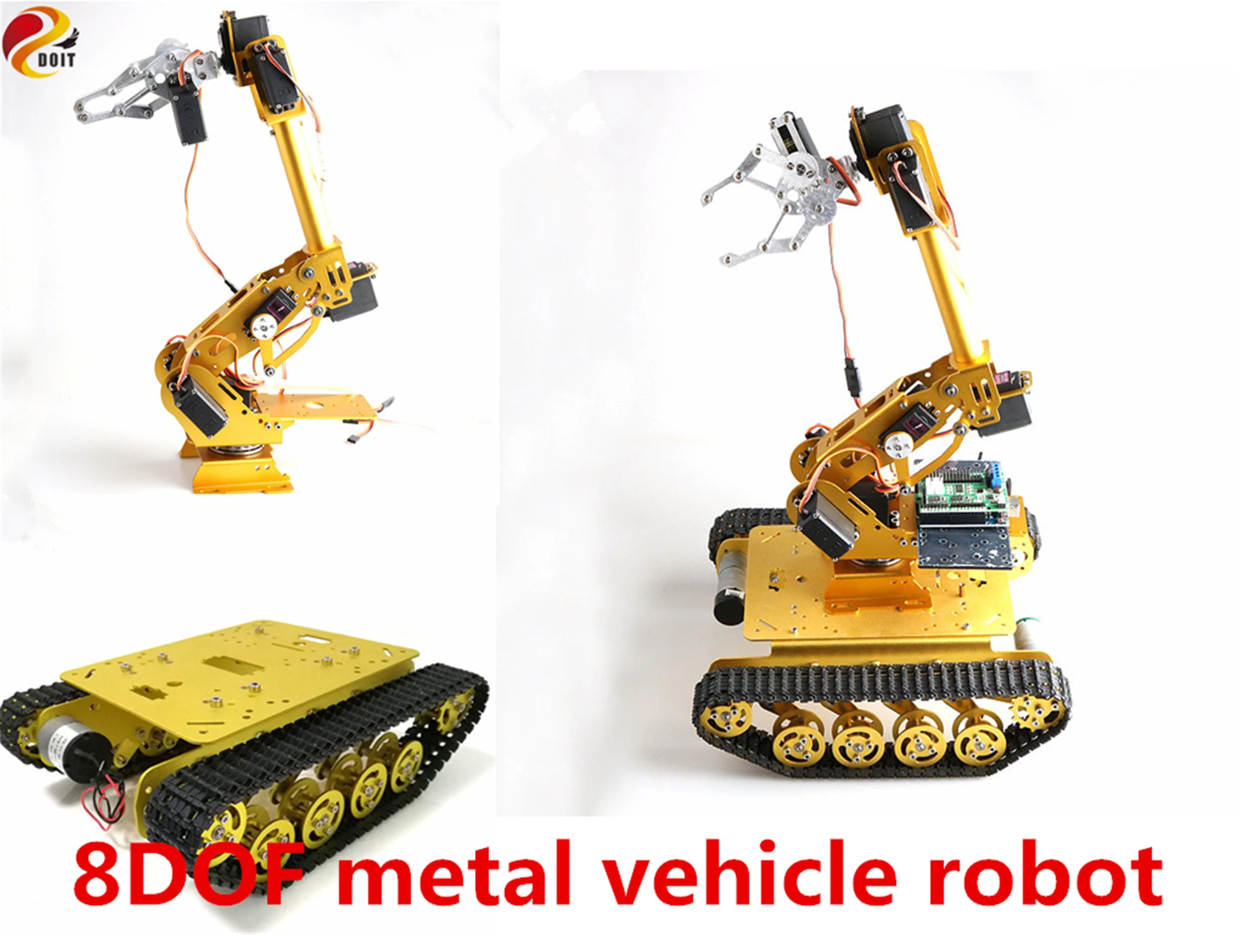 SZDOIT 8DOF Metal Vehicle Robotic 8-axis Robot Arm with Gripper+TS100 Shock Absorbing Tank Chassis Kit Servos Motors for Arduino
SZDOIT 8DOF Metal Vehicle Robotic 8-axis Robot Arm with Gripper+TS100 Shock Absorbing Tank Chassis Kit Servos Motors for Arduino