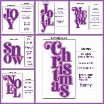 Mix Words Wish Happy Merry Christmas Neol Joy Sentence Alphabet Metal Cutting Dies Match Clear Silicone Stamps Decorate Cards