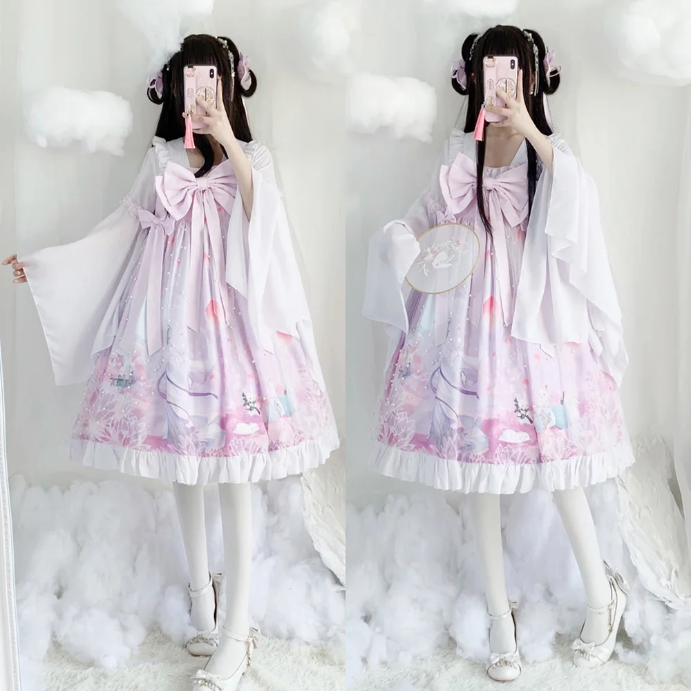 Japanese Women Cute The Goddess Chang's fly to the moon Print Super Big Bowknot Lolita Ruffle Dress Han element Costume Cosplay
Japanese Women Cute The Goddess Chang's fly to the moon Print Super Big Bowknot Lolita Ruffle Dress Han element Costume Cosplay