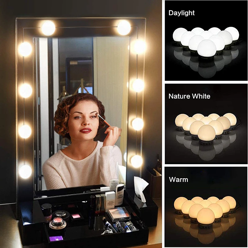 Hollywood Style LED Vanity Mirror Lights Kits 3 Color 10 Dimmable Bulbs Lighting Fixture Strip For Makeup Dressing Vanity Light
Hollywood Style LED Vanity Mirror Lights Kits 3 Color 10 Dimmable Bulbs Lighting Fixture Strip For Makeup Dressing Vanity Light