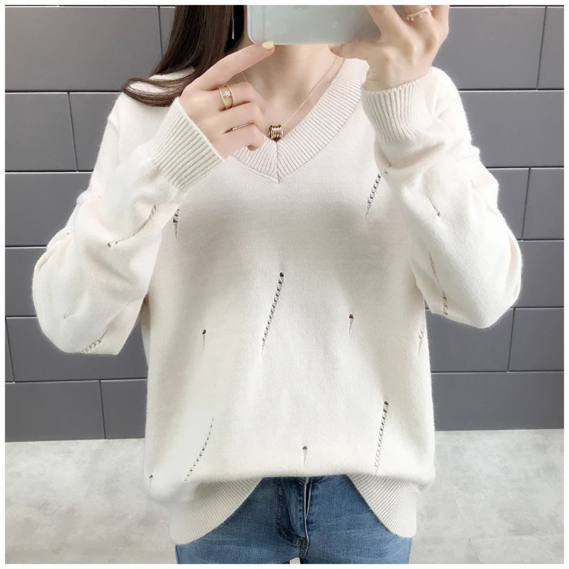 2019 New Autumn Women Hollow Hole Knitted Sweater Winter V-neck sweet Pullover Sweater Female cc1167
2019 New Autumn Women Hollow Hole Knitted Sweater Winter V-neck sweet Pullover Sweater Female cc1167