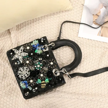 High End PU Leather Women Handbag Heavy Style Artificial Flower Crystal Rhinestone Sequin Studded Black Lady Luxury Shoulder Bag
High End PU Leather Women Handbag Heavy Style Artificial Flower Crystal Rhinestone Sequin Studded Black Lady Luxury Shoulder Bag